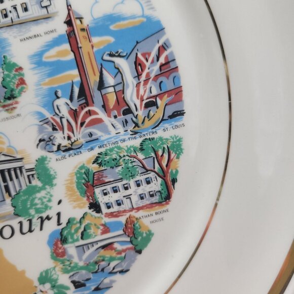 Vtg Missouri Souvenir Plate Gold Trim & Landmarks 10.5" Decorative Collectible - Picture 8 of 14